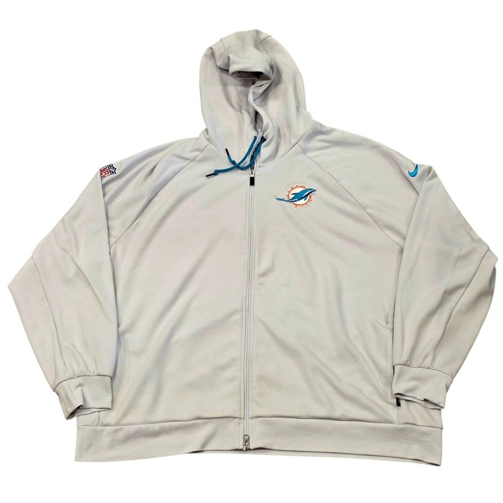 Nike Miami Dolphins NFL On Field Full Zip Hoodie Mens 3XL Gray Football Dri-FIT